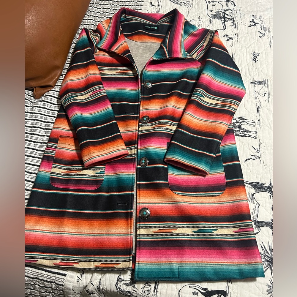 Western NFR jacket Colorful Striped Coat Turquoise NEW